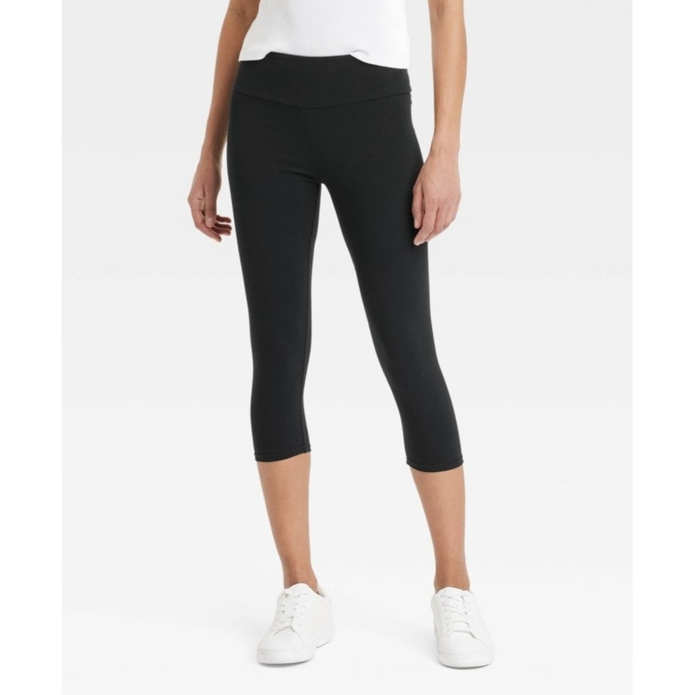 NWT A New Day Capri Cotton Blend High Waisted Leggings Black Women's Size L